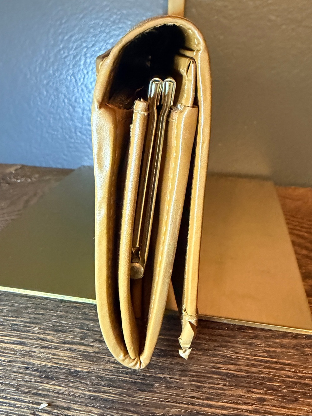 Celine Beige Tan Triomphe Macadam Kiss-lock Wallet with Gold Logo - Picture 3 of 7